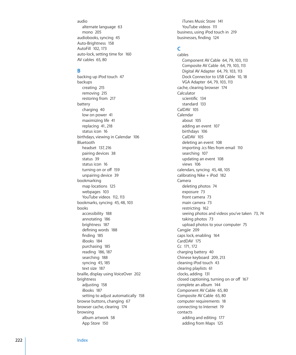 Apple iPod touch iOS 4.3 User Manual | Page 222 / 230
