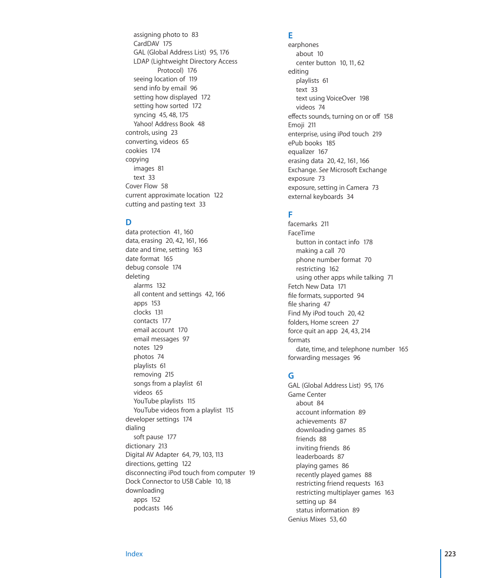 Apple iPod touch iOS 4.3 User Manual | Page 223 / 230