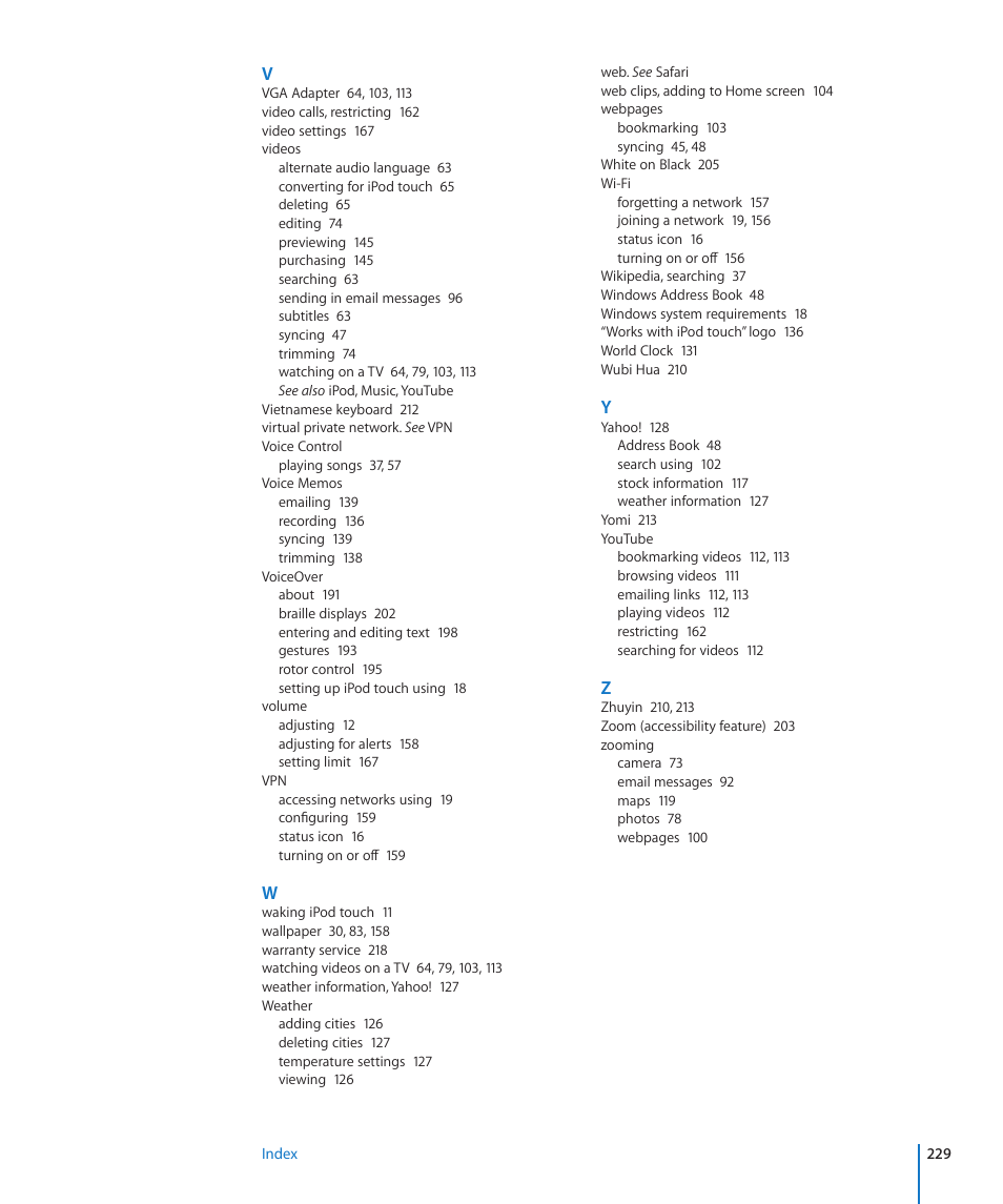 Apple iPod touch iOS 4.3 User Manual | Page 229 / 230