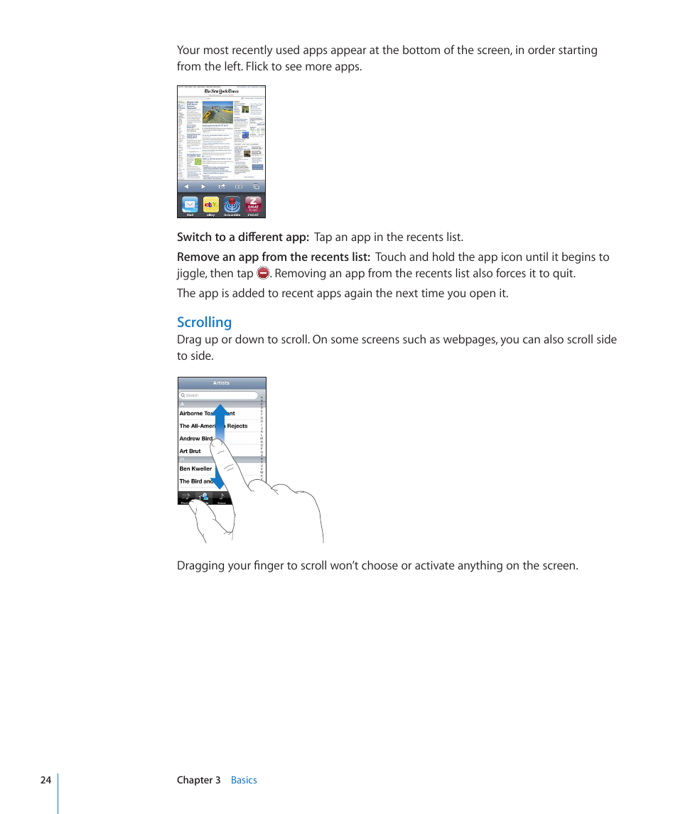 Scrolling | Apple iPod touch iOS 4.3 User Manual | Page 24 / 230