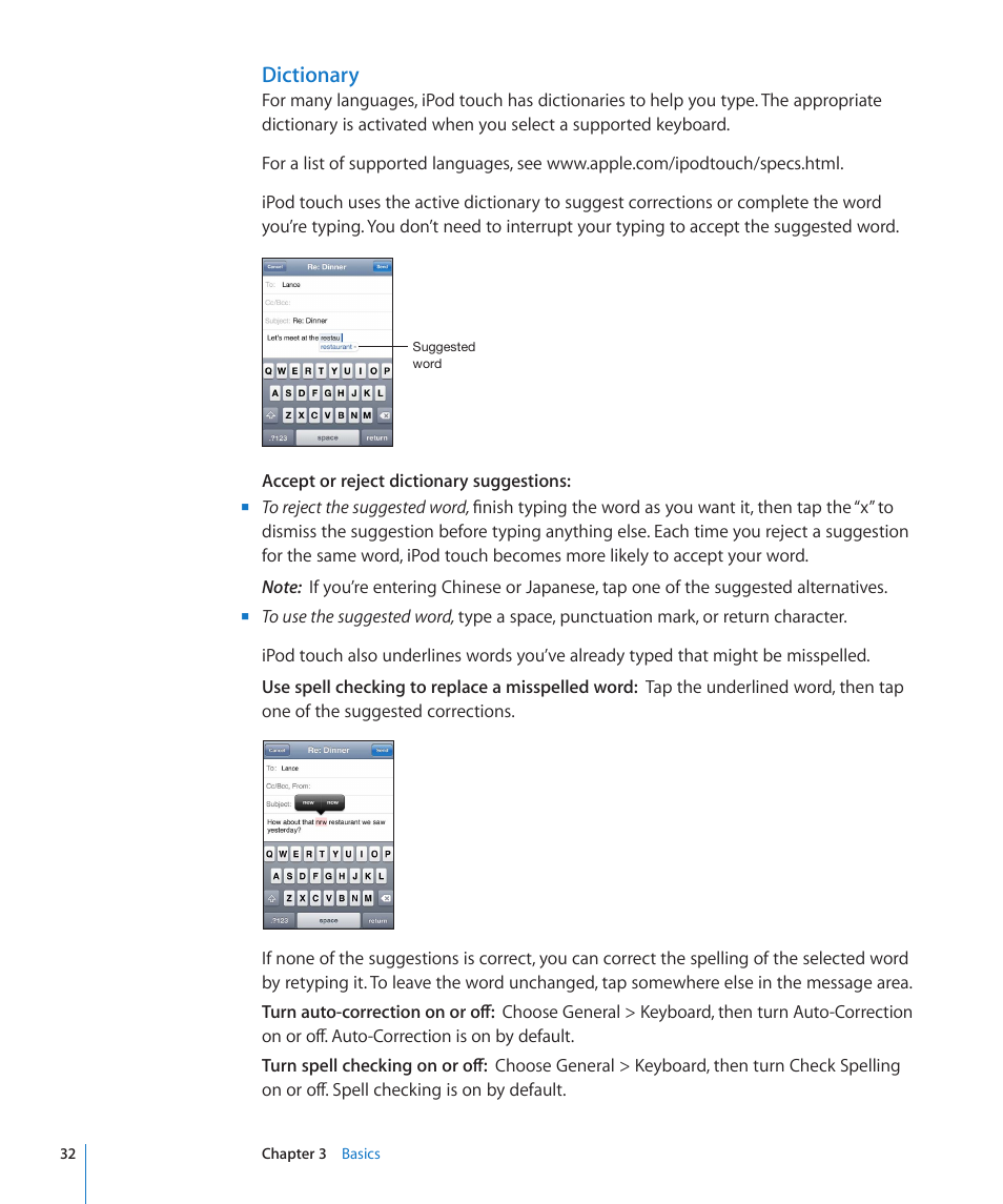 Dictionary | Apple iPod touch iOS 4.3 User Manual | Page 32 / 230