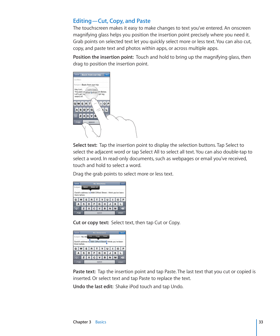 Editing—cut, copy, and paste | Apple iPod touch iOS 4.3 User Manual | Page 33 / 230