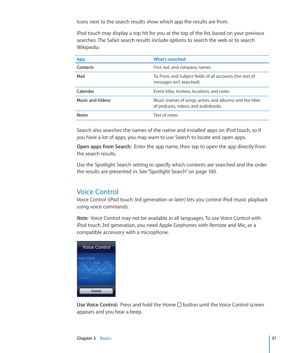 Voice control, 37 voice control | Apple iPod touch iOS 4.3 User Manual | Page 37 / 230
