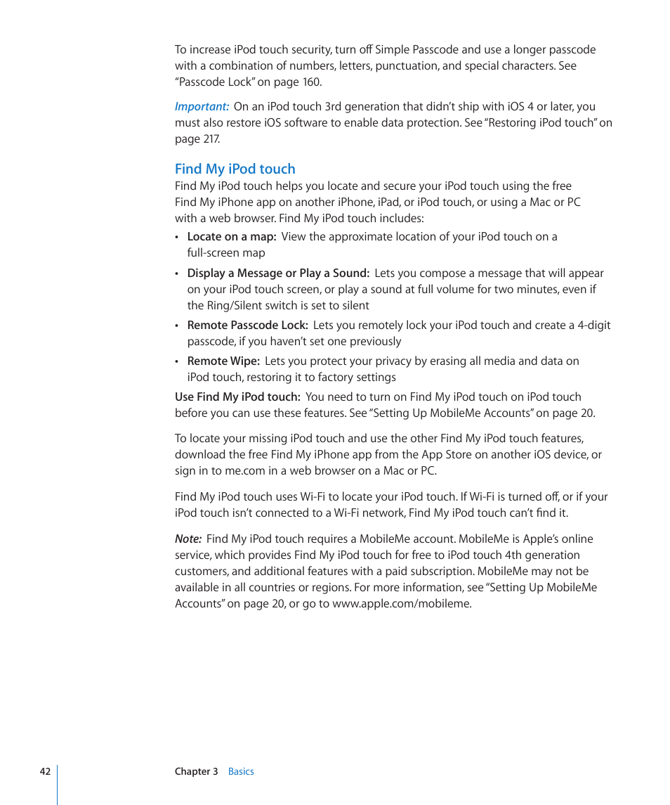 Find my ipod touch | Apple iPod touch iOS 4.3 User Manual | Page 42 / 230