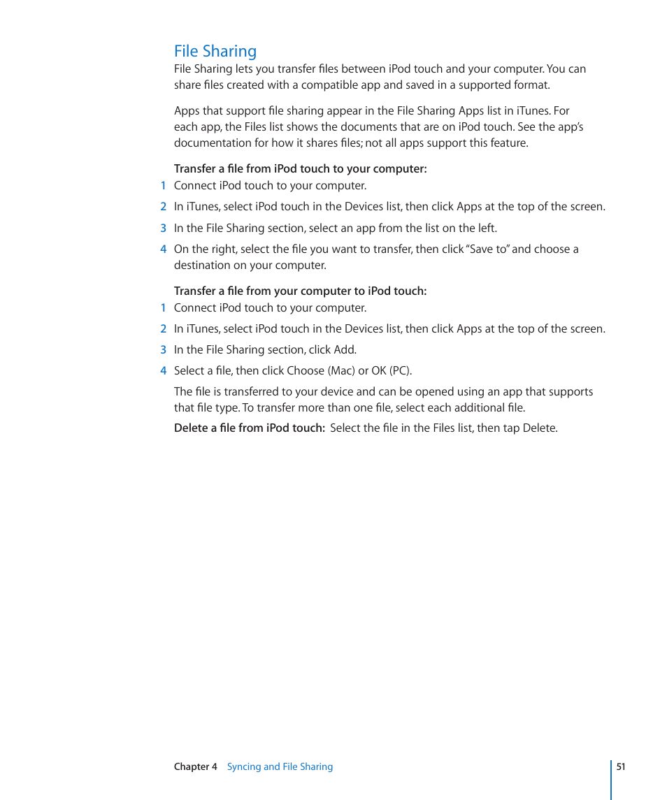 File sharing | Apple iPod touch iOS 4.3 User Manual | Page 51 / 230