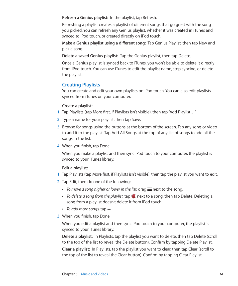 Creating playlists | Apple iPod touch iOS 4.3 User Manual | Page 61 / 230
