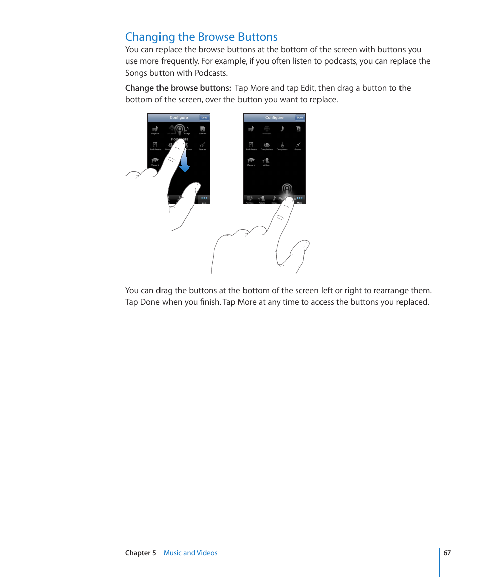 Changing the browse buttons, 67 changing the browse buttons | Apple iPod touch iOS 4.3 User Manual | Page 67 / 230