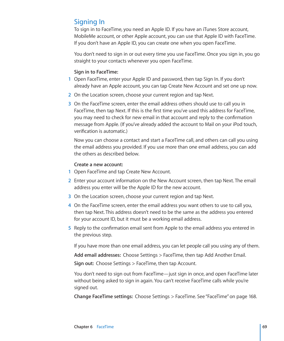Signing in, 69 signing in | Apple iPod touch iOS 4.3 User Manual | Page 69 / 230