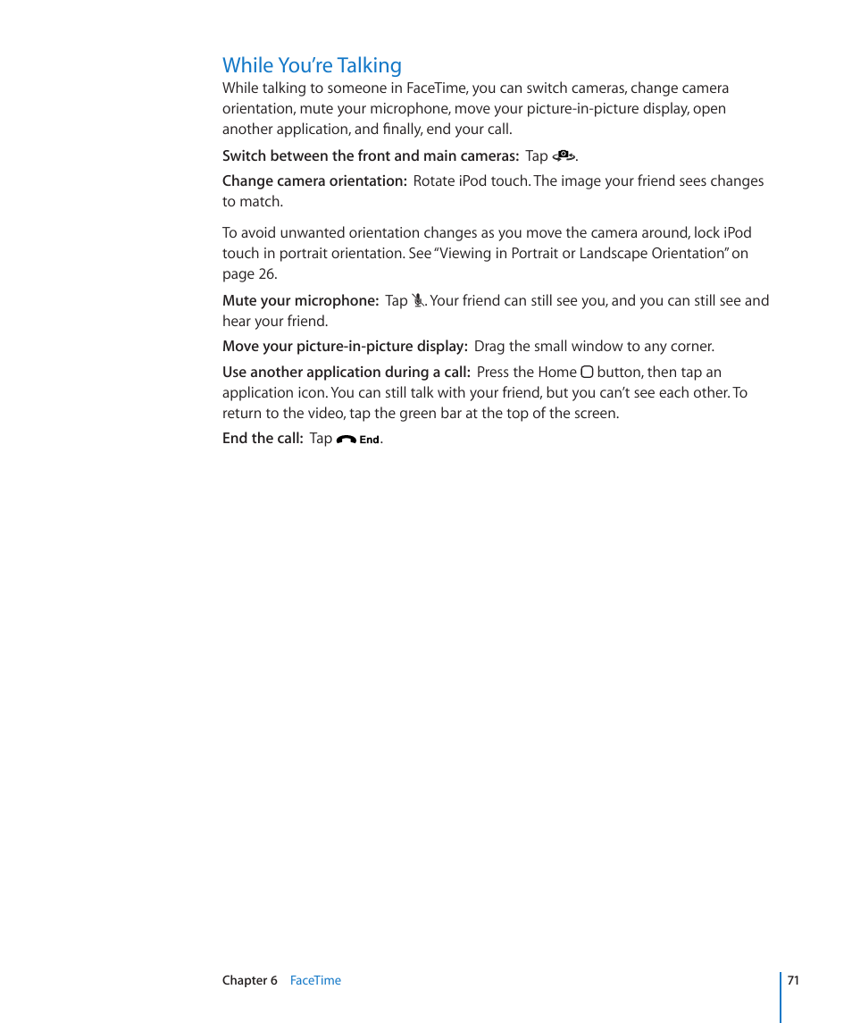 While you’re talking, 71 while you’re talking | Apple iPod touch iOS 4.3 User Manual | Page 71 / 230