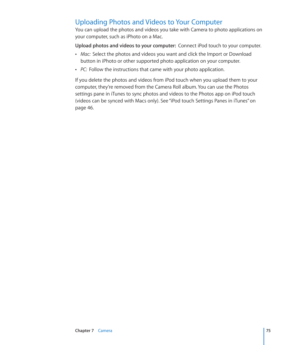 Uploading photos and videos to your computer, 75 uploading photos and videos to your computer | Apple iPod touch iOS 4.3 User Manual | Page 75 / 230