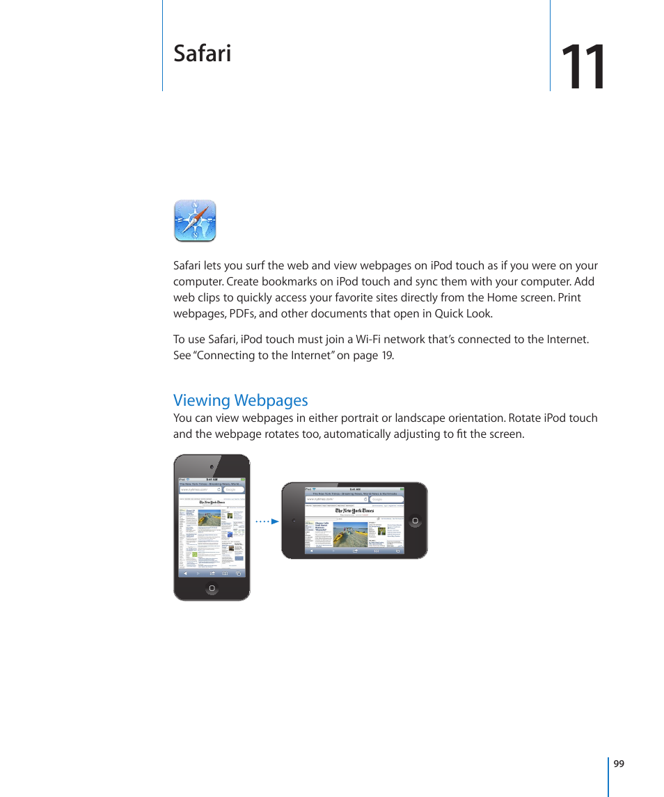 Chapter 11: safari, Safari | Apple iPod touch iOS 4.3 User Manual | Page 99 / 230