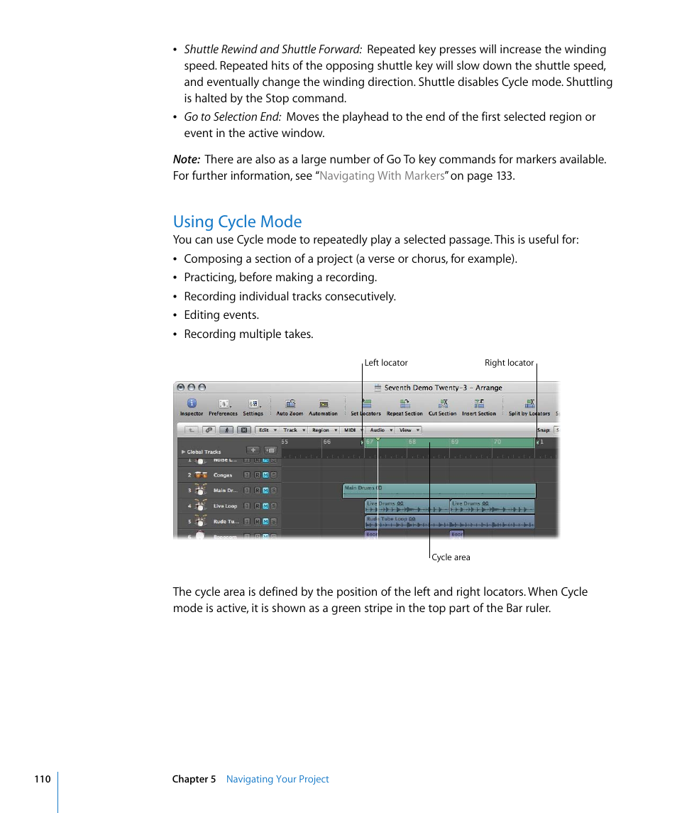 Using cycle mode | Apple Logic Pro 8 User Manual | Page 110 / 1030