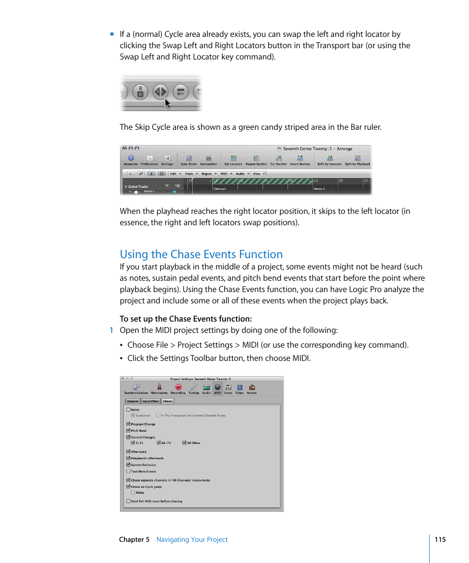 Using the chase events function | Apple Logic Pro 8 User Manual | Page 115 / 1030