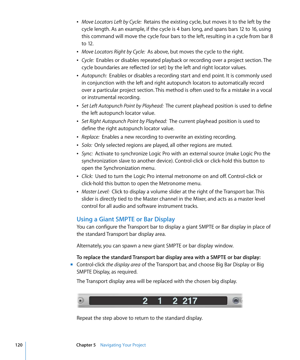 Using a giant smpte or bar display | Apple Logic Pro 8 User Manual | Page 120 / 1030