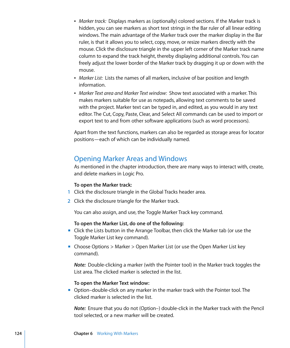 Opening marker areas and windows | Apple Logic Pro 8 User Manual | Page 124 / 1030