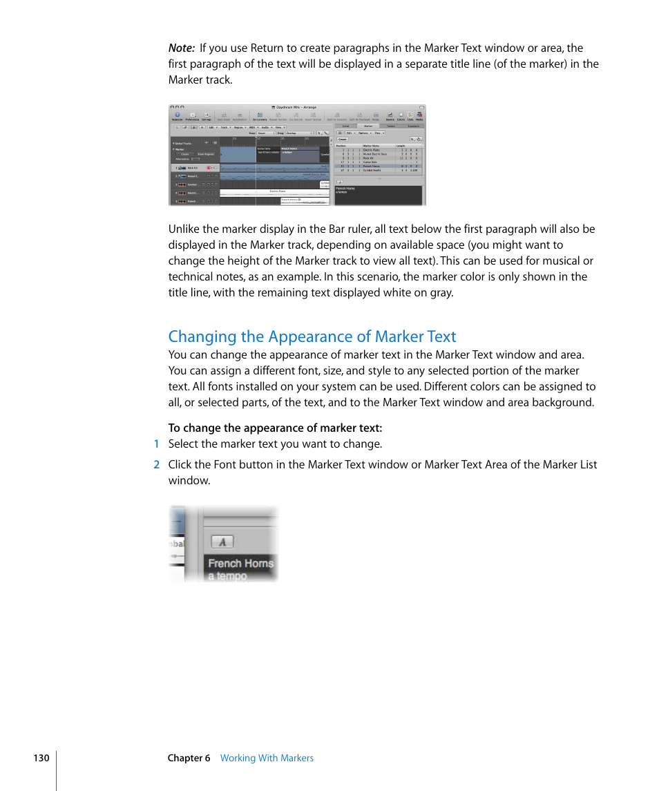 Changing the appearance of marker text | Apple Logic Pro 8 User Manual | Page 130 / 1030
