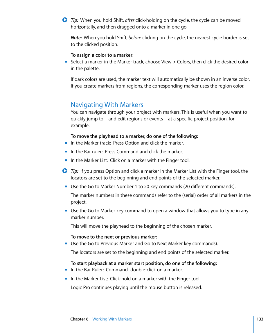 Navigating with markers | Apple Logic Pro 8 User Manual | Page 133 / 1030