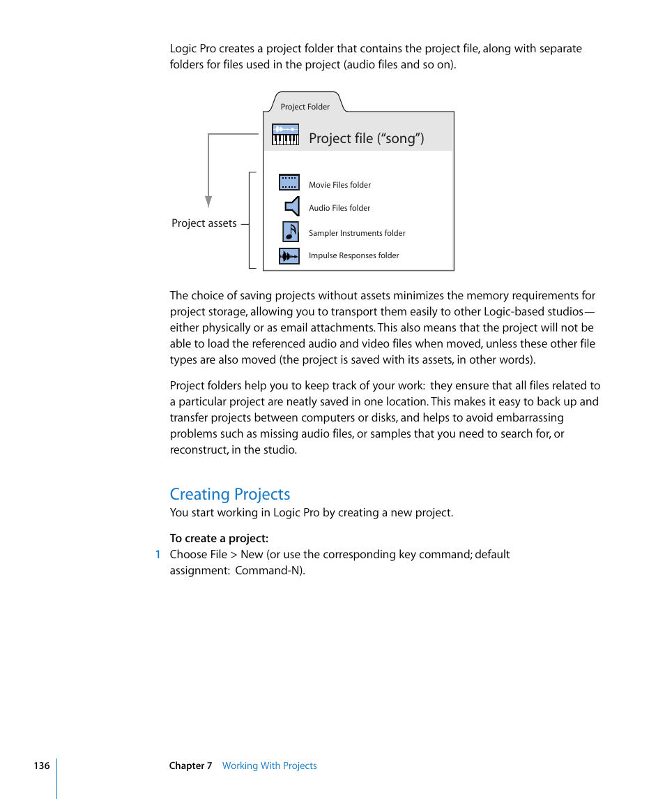 Creating projects, Project file (“song”) | Apple Logic Pro 8 User Manual | Page 136 / 1030