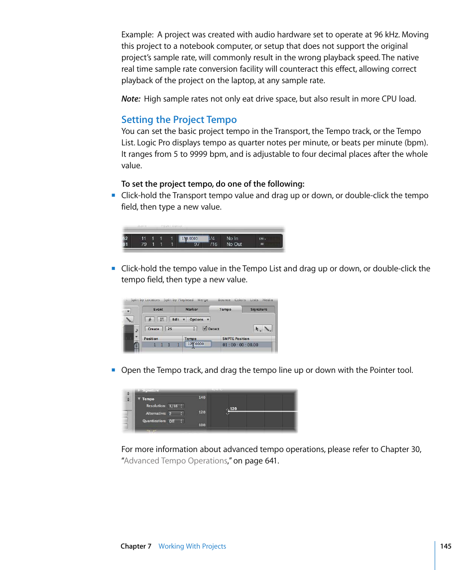Setting the project tempo | Apple Logic Pro 8 User Manual | Page 145 / 1030