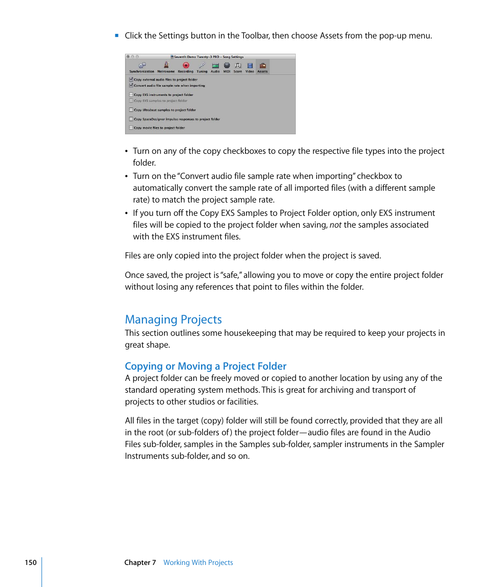 Managing projects, Copying or moving a project folder | Apple Logic Pro 8 User Manual | Page 150 / 1030