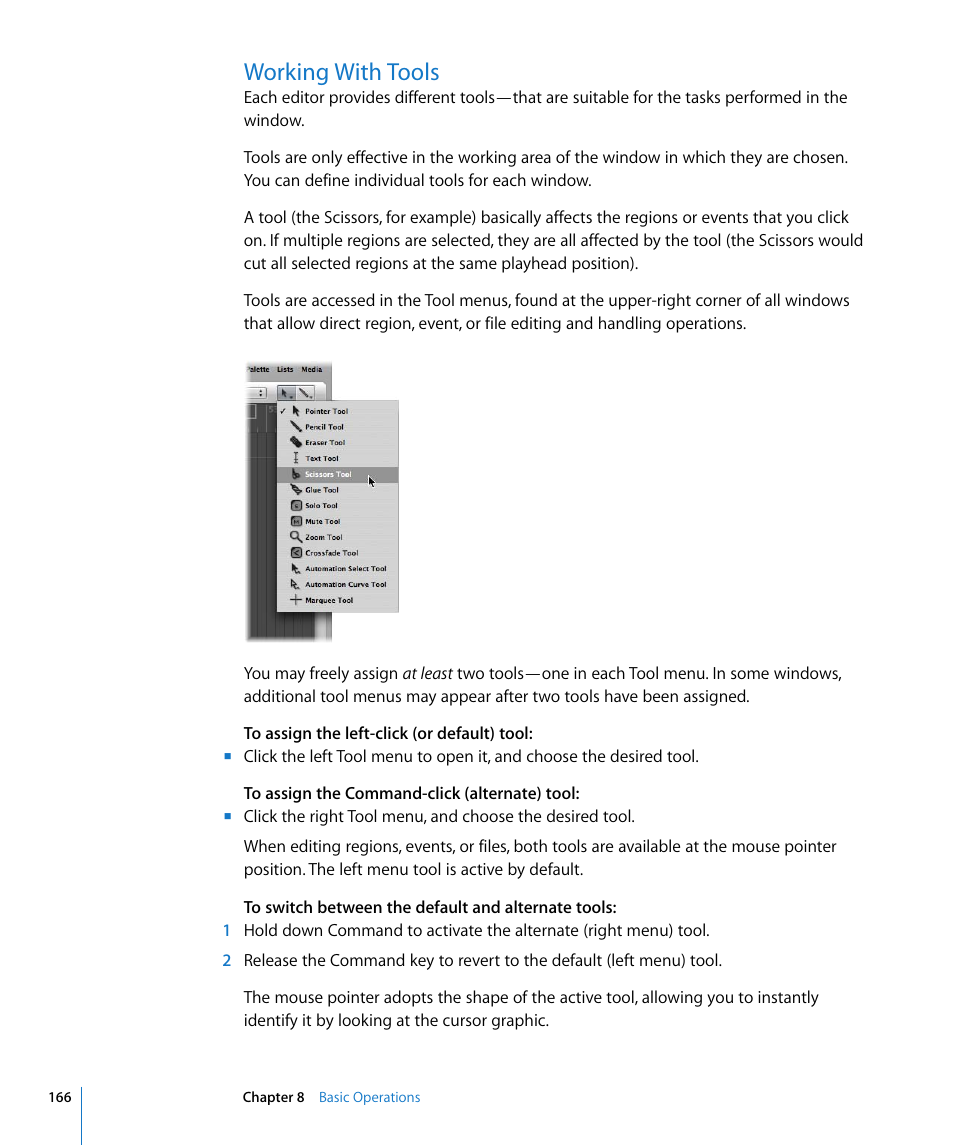 Working with tools | Apple Logic Pro 8 User Manual | Page 166 / 1030