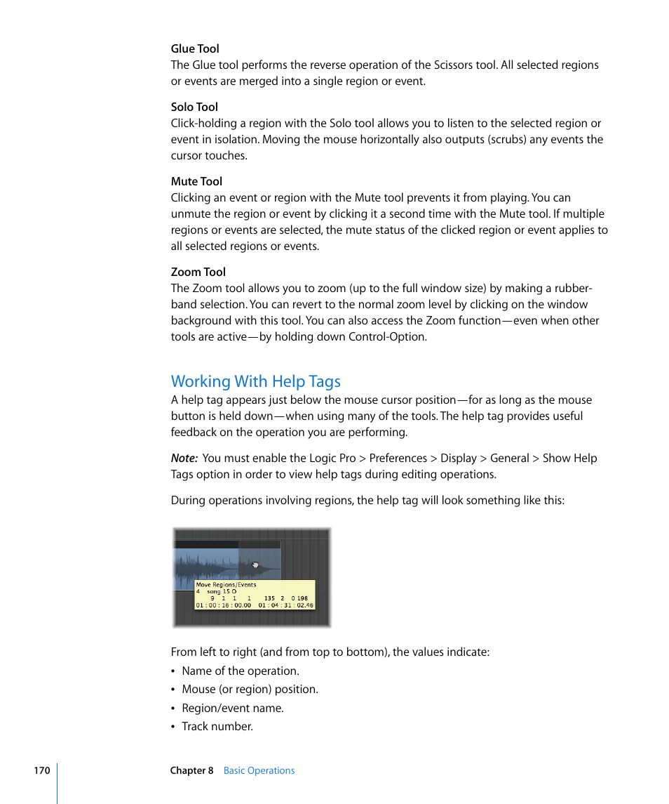 Working with help tags | Apple Logic Pro 8 User Manual | Page 170 / 1030