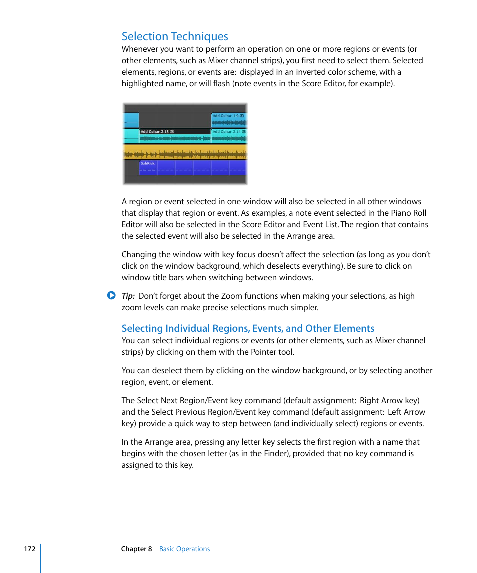 Selection techniques | Apple Logic Pro 8 User Manual | Page 172 / 1030