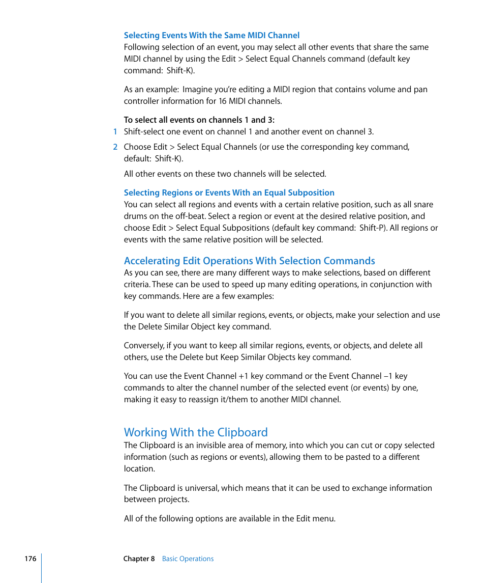 Working with the clipboard | Apple Logic Pro 8 User Manual | Page 176 / 1030