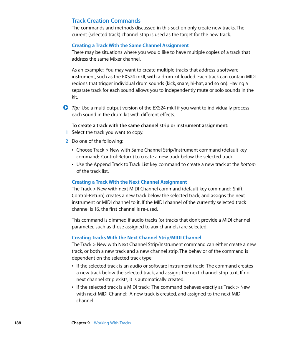 Track creation commands | Apple Logic Pro 8 User Manual | Page 188 / 1030