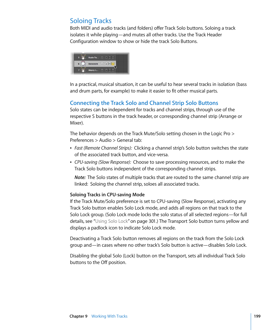 Soloing tracks | Apple Logic Pro 8 User Manual | Page 199 / 1030