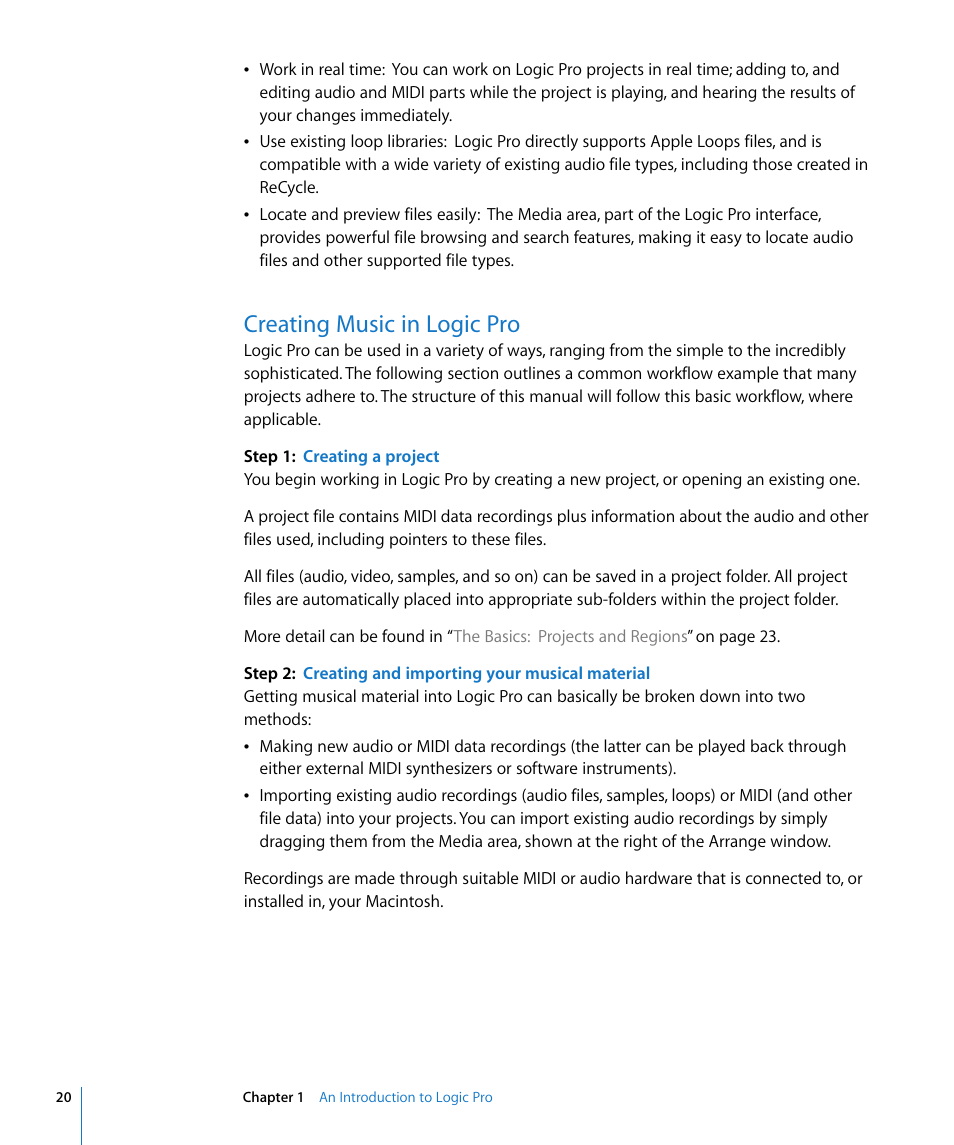 Creating music in logic pro | Apple Logic Pro 8 User Manual | Page 20 / 1030