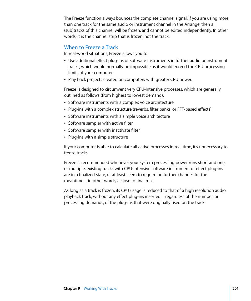 When to freeze a track | Apple Logic Pro 8 User Manual | Page 201 / 1030