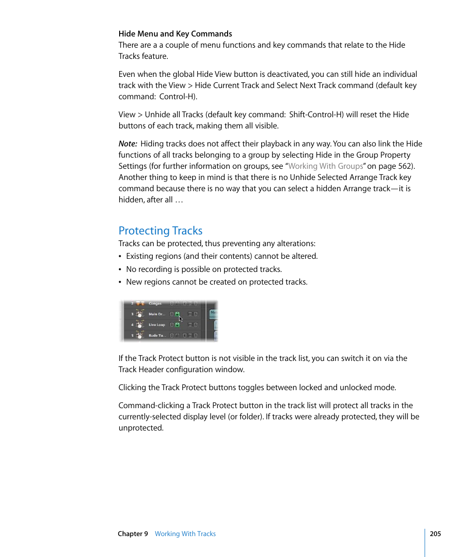 Protecting tracks | Apple Logic Pro 8 User Manual | Page 205 / 1030