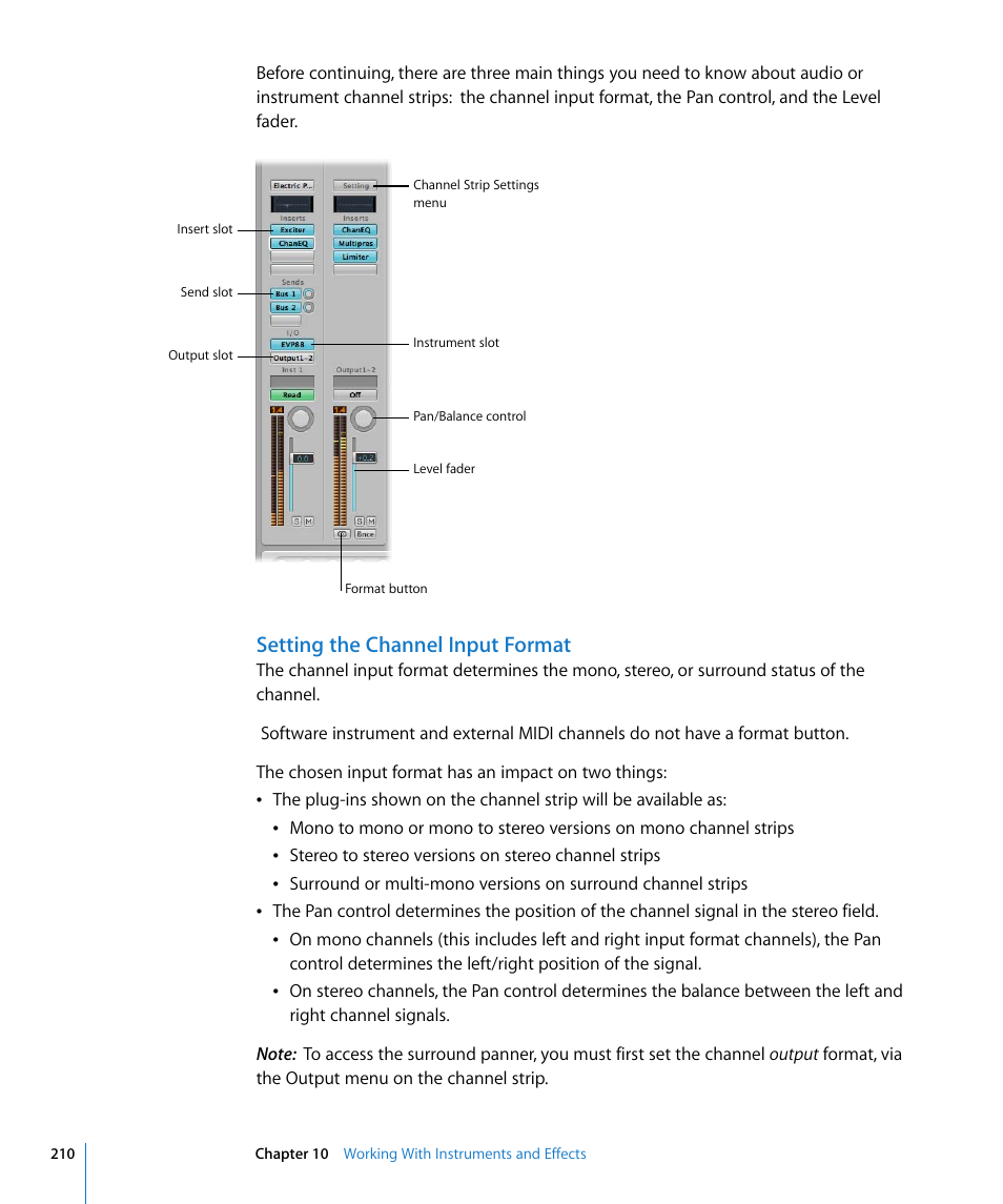 Setting the channel input format | Apple Logic Pro 8 User Manual | Page 210 / 1030
