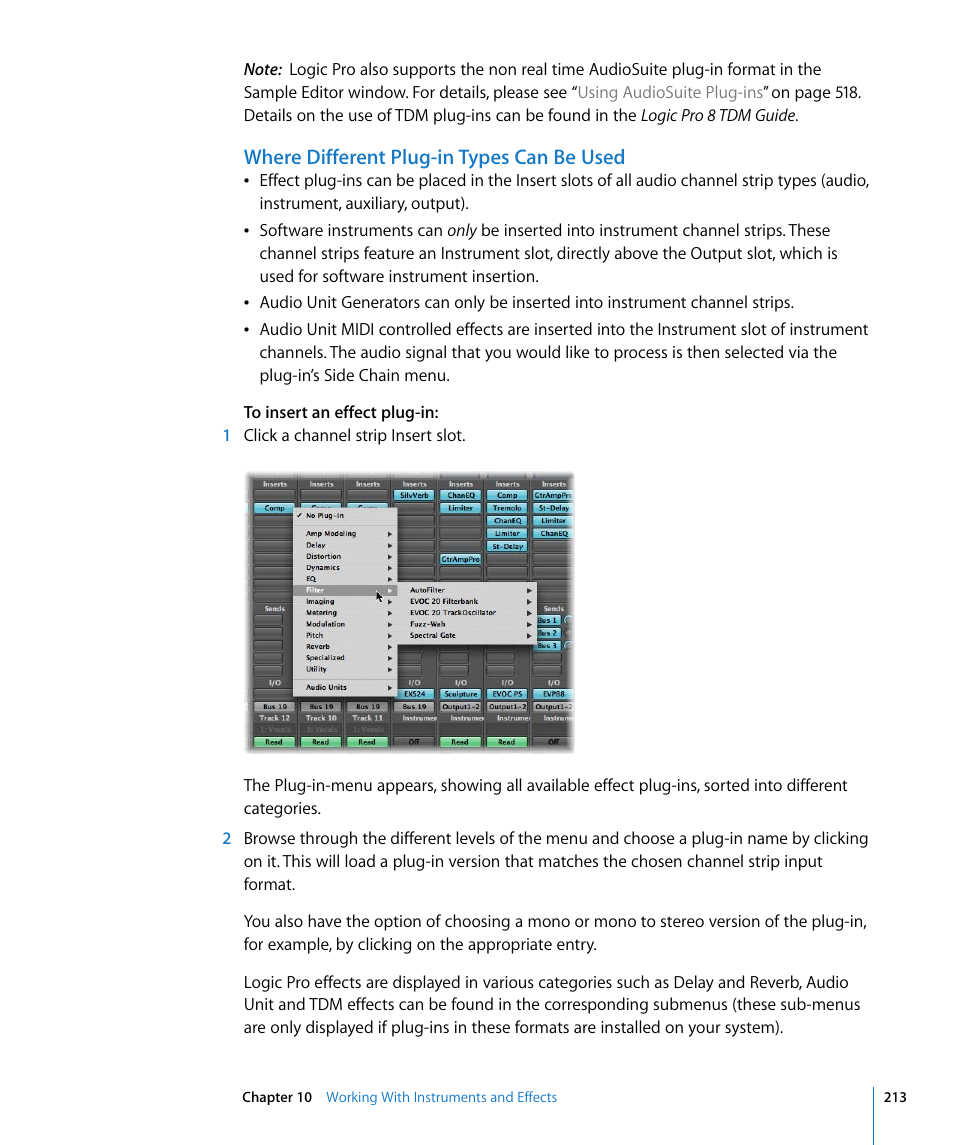 Where different plug-in types can be used | Apple Logic Pro 8 User Manual | Page 213 / 1030