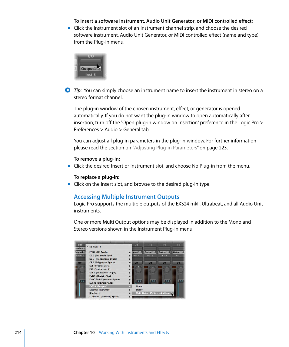 Accessing multiple instrument outputs | Apple Logic Pro 8 User Manual | Page 214 / 1030