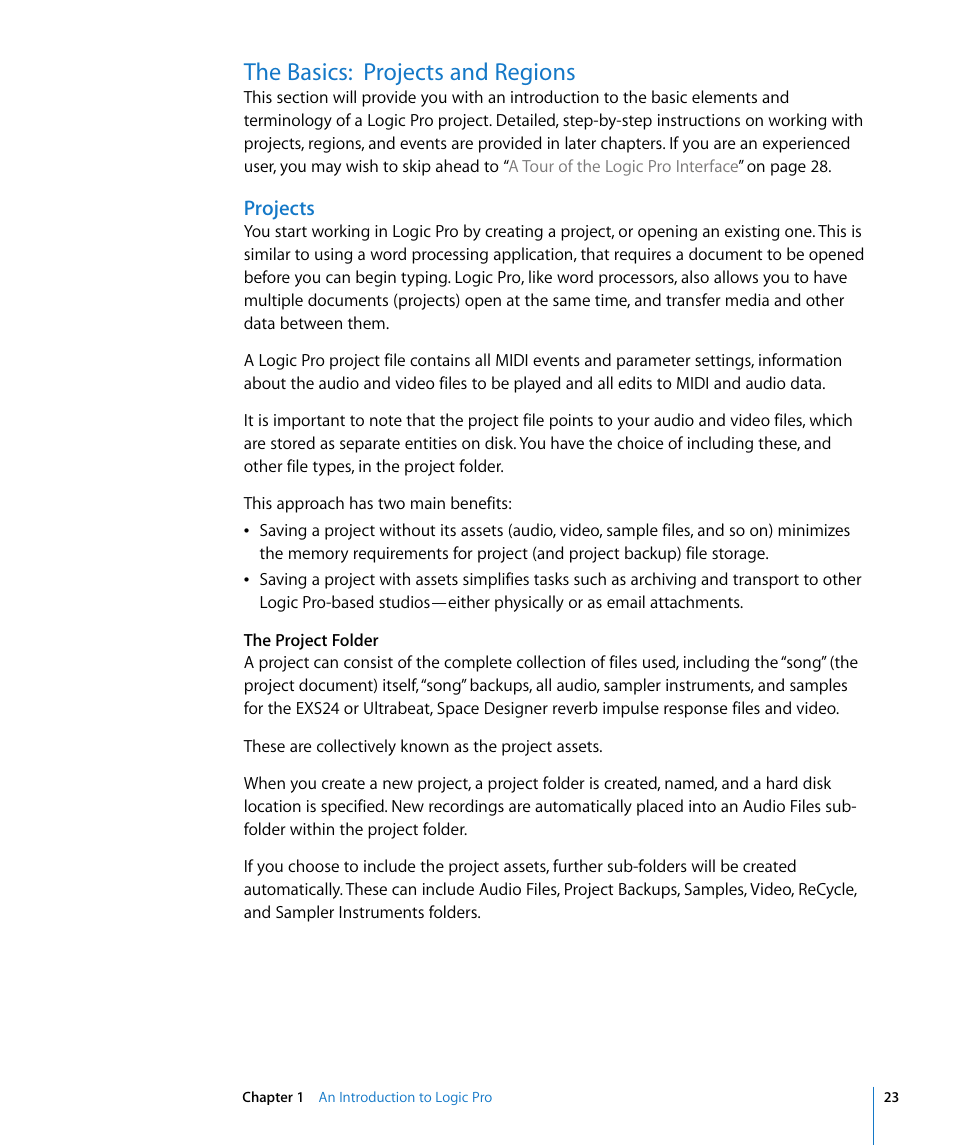 The basics: projects and regions, Projects | Apple Logic Pro 8 User Manual | Page 23 / 1030