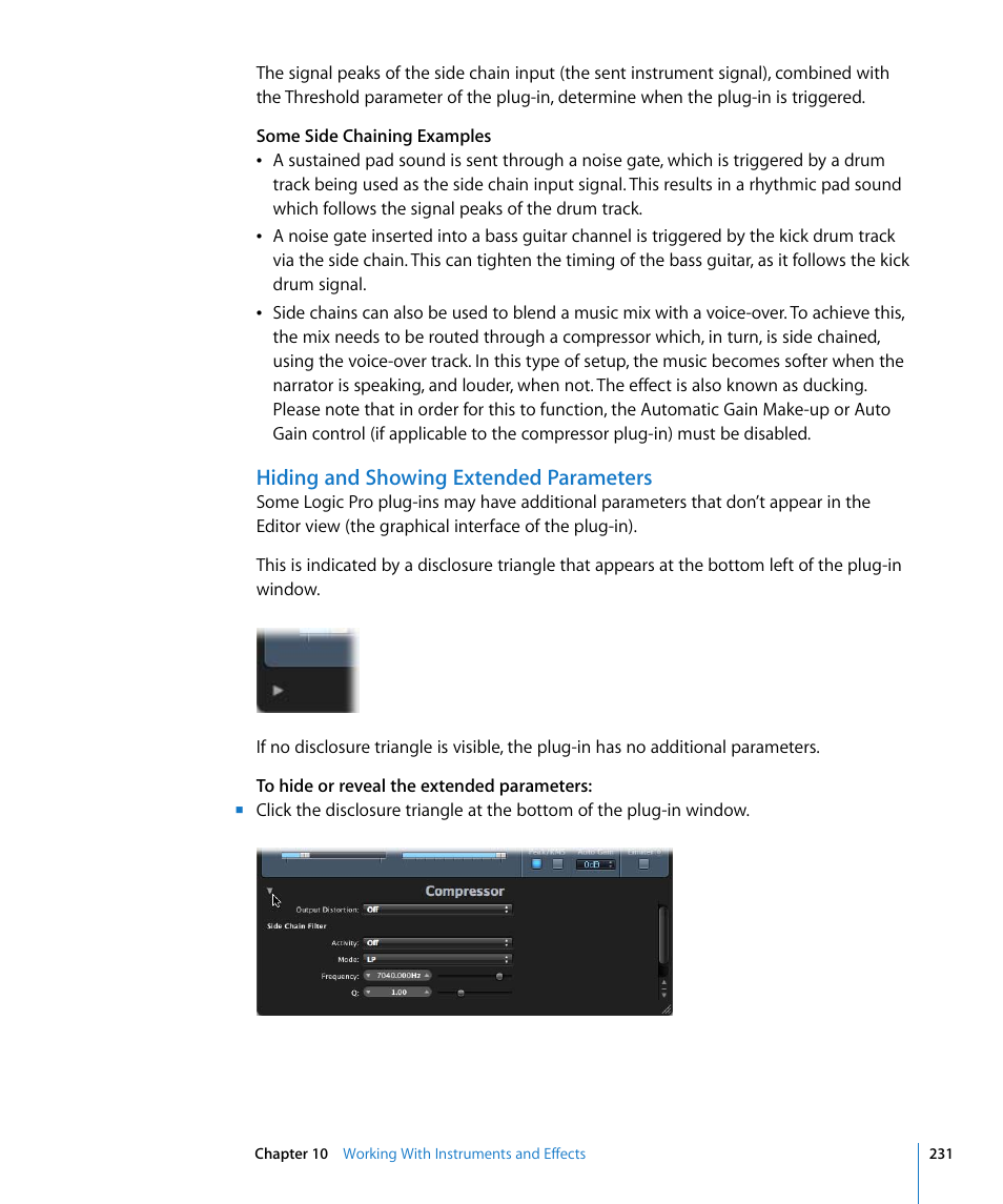 Hiding and showing extended parameters | Apple Logic Pro 8 User Manual | Page 231 / 1030