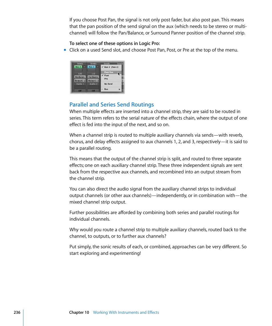 Parallel and series send routings | Apple Logic Pro 8 User Manual | Page 236 / 1030