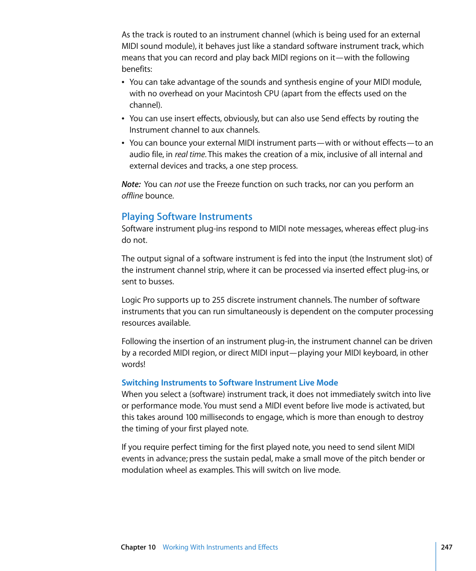 Playing software instruments | Apple Logic Pro 8 User Manual | Page 247 / 1030