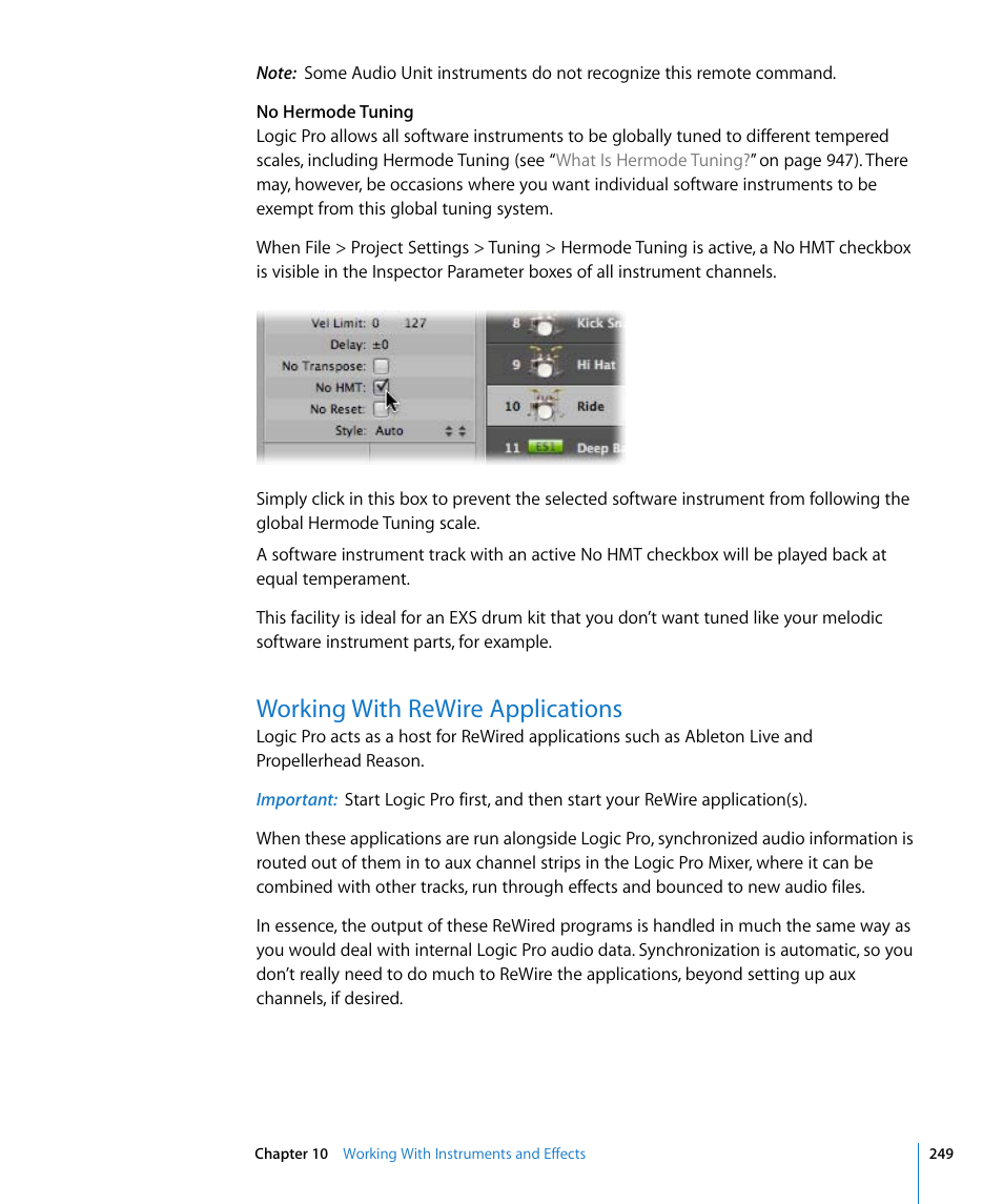 Working with rewire applications, Ed in | Apple Logic Pro 8 User Manual | Page 249 / 1030