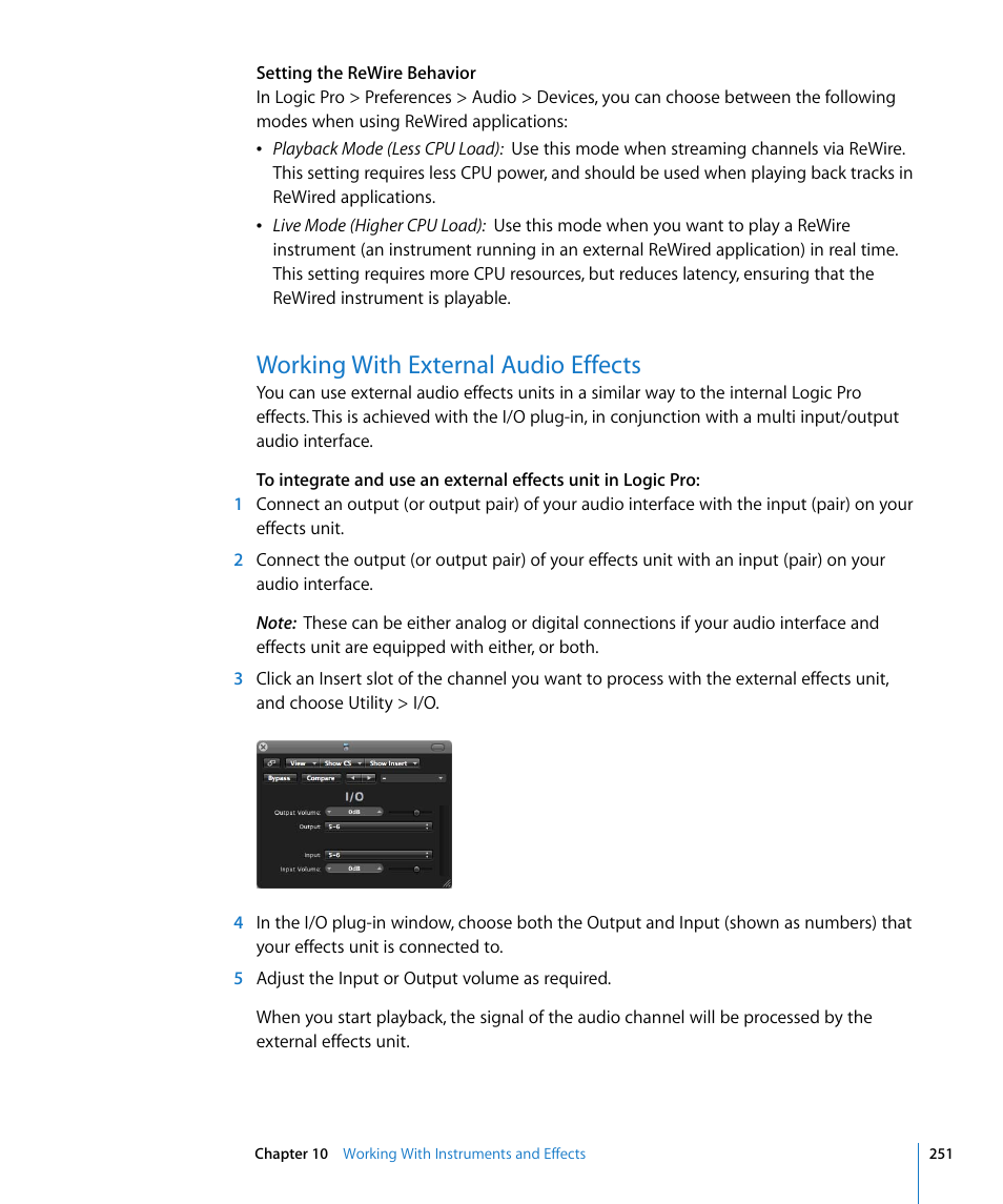 Working with external audio effects | Apple Logic Pro 8 User Manual | Page 251 / 1030