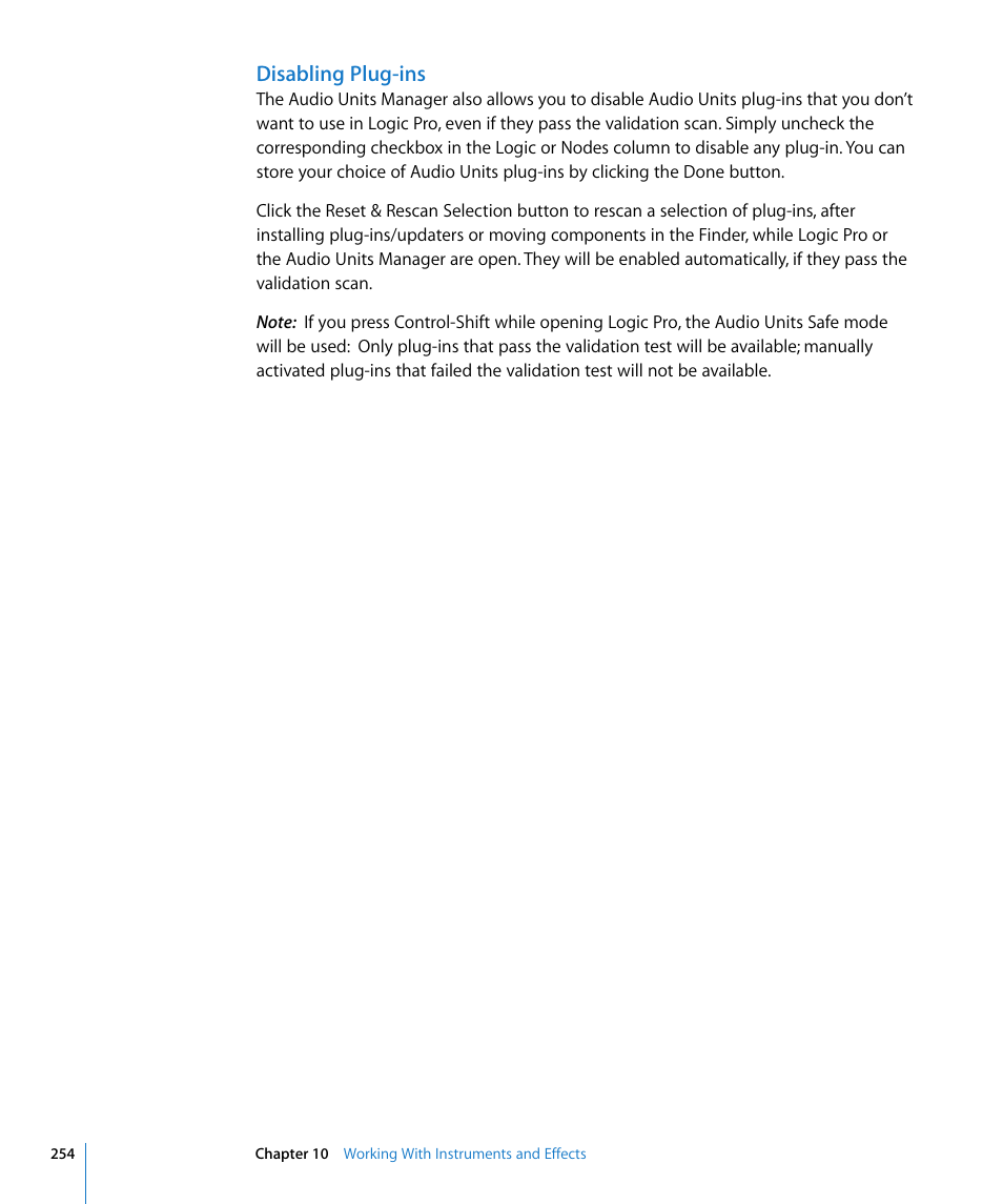 Disabling plug-ins | Apple Logic Pro 8 User Manual | Page 254 / 1030