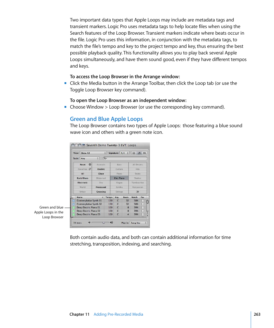 Green and blue apple loops | Apple Logic Pro 8 User Manual | Page 263 / 1030