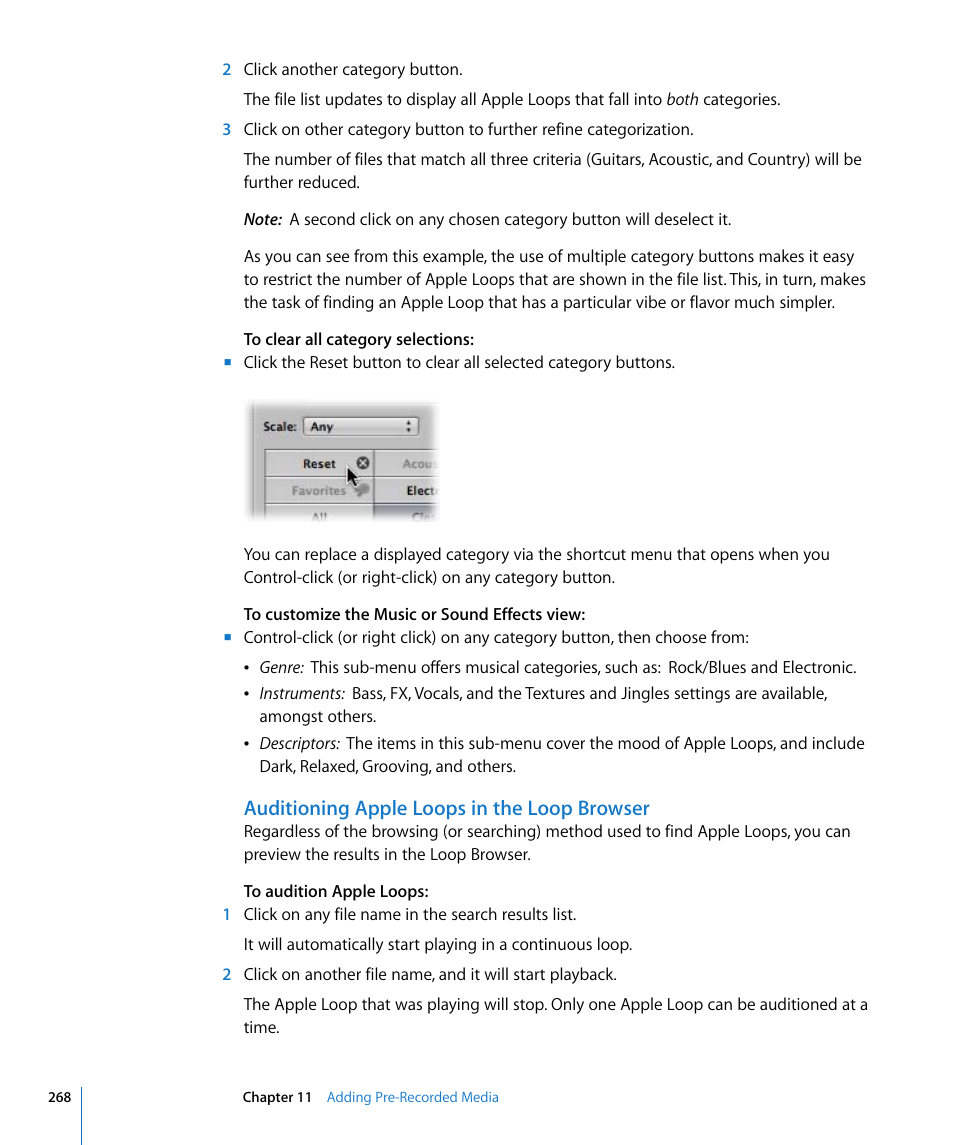 Auditioning apple loops in the loop browser | Apple Logic Pro 8 User Manual | Page 268 / 1030
