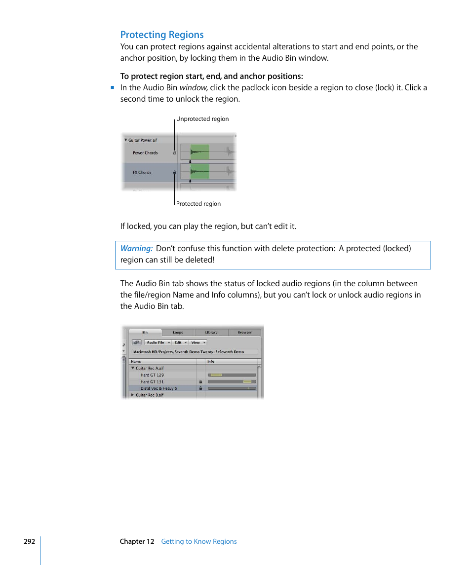 Protecting regions | Apple Logic Pro 8 User Manual | Page 292 / 1030