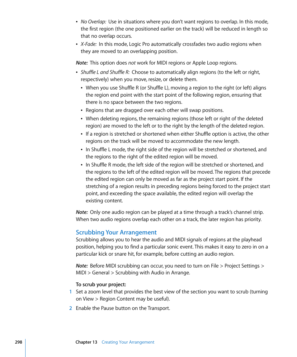 Scrubbing your arrangement | Apple Logic Pro 8 User Manual | Page 298 / 1030