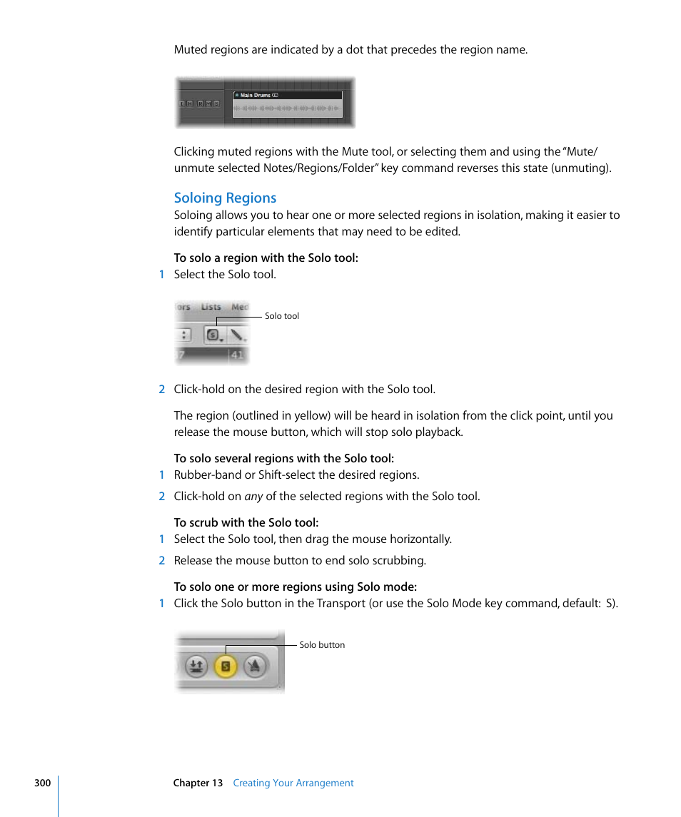 Soloing regions | Apple Logic Pro 8 User Manual | Page 300 / 1030