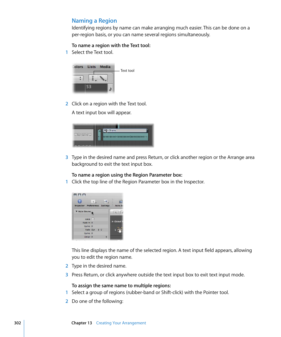 Naming a region | Apple Logic Pro 8 User Manual | Page 302 / 1030