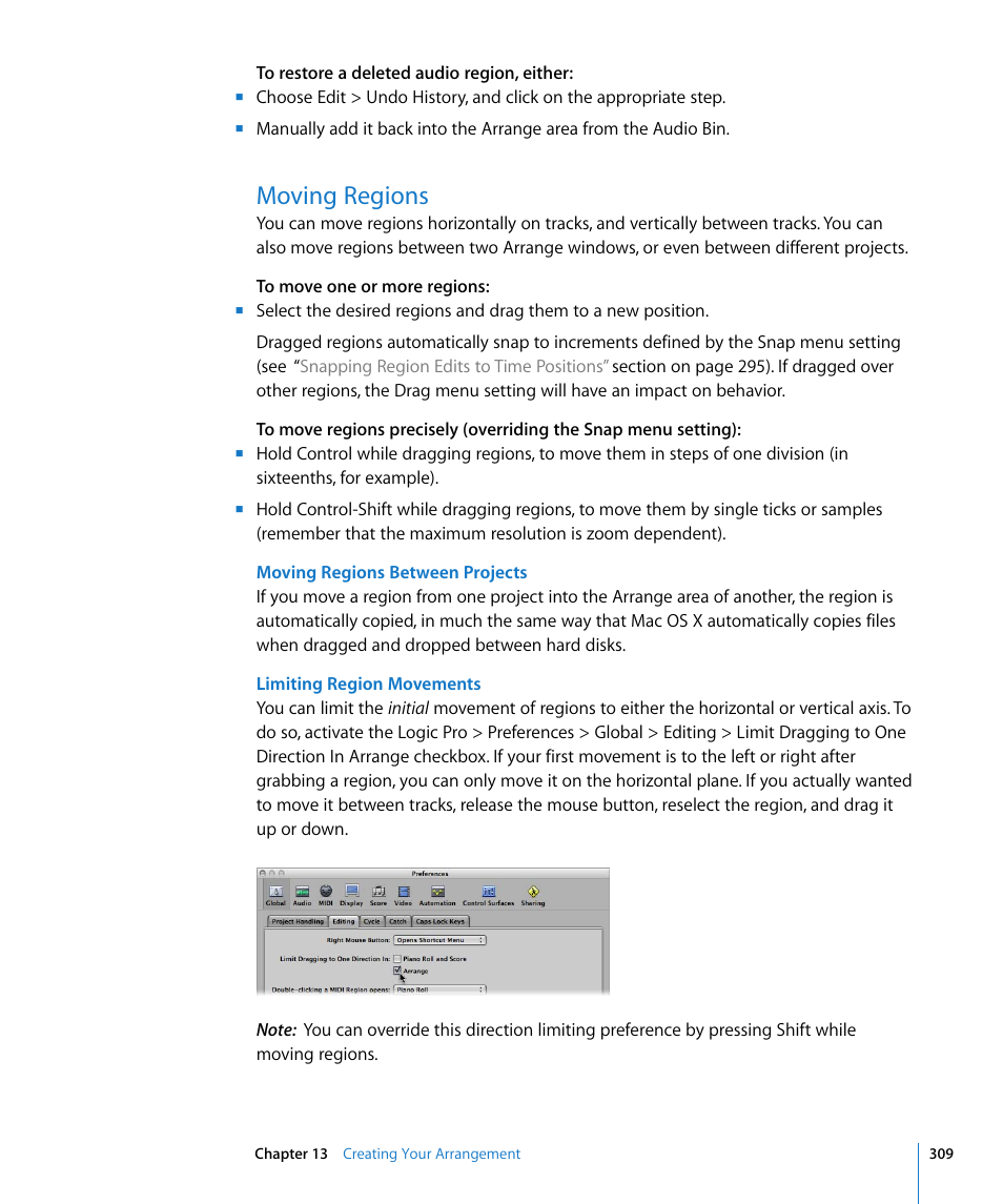 Moving regions | Apple Logic Pro 8 User Manual | Page 309 / 1030